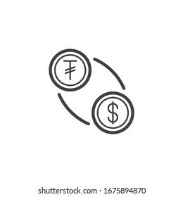 Tugrik and dollar exchange line icon. linear style sign for mobile concept and web design. US dollar with Mongolian tugrik currency outline vector icon. Symbol, logo illustration. Vector graphics