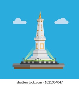 Tugu Jogja is the Iconic Landmark of Yogyakarta. Indonesia concept in cartoon flat illustration vector