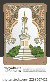 Tugu Yogyakarta Landmark Indonesia Illustration with luxury frame desin inspiration