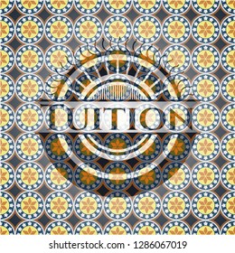 Tuition arabic badge background. Arabesque decoration.