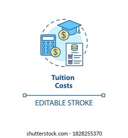 Tuition costs concept icon. Scholarship for student. Studying fee. Loan for university. College life idea thin line illustration. Vector isolated outline RGB color drawing. Editable stroke