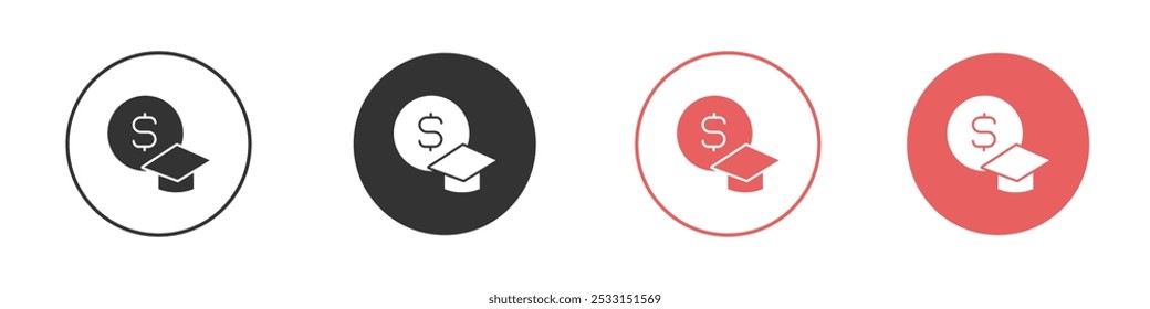 tuition fee icon Flat set in black and white color