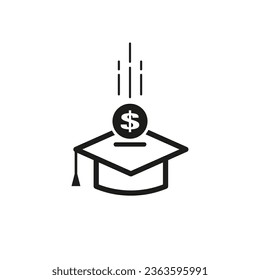 Tuition fee or scholarship icon. Loan on education, value academy grad symbol. Money with graduate hat icon. Vector illustration. EPS 10.