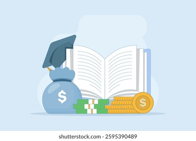 tuition fees in fixed form. Education fund for college, savings for school or university fees, professional qualification fees, study or training fees. Flat vector illustration Background.