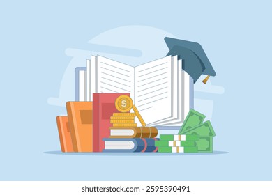 tuition fees in fixed form. Education fund for college, savings for school or university fees, professional qualification fees, study or training fees. Flat vector illustration Background.