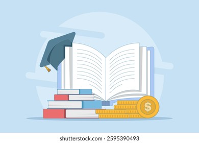 tuition fees in fixed form. Education fund for college, savings for school or university fees, professional qualification fees, study or training fees. Flat vector illustration Background.