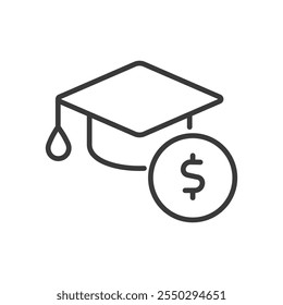 Tuition fees, icon in line design. Tuition, fees, education, payment, student, scholarship, college on white background vector. Tuition fees editable stroke icon