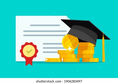 Tuition grant certificate, education study money, diploma expenses cost, learning success investment, graduation degree document fee vector flat cartoon illustration, scholarship savings, expensive