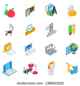 Tuition icons set. Isometric set of 16 tuition vector icons for web isolated on white background