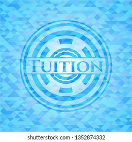 Tuition light blue emblem with triangle mosaic background