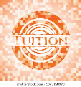 Tuition orange mosaic emblem with background