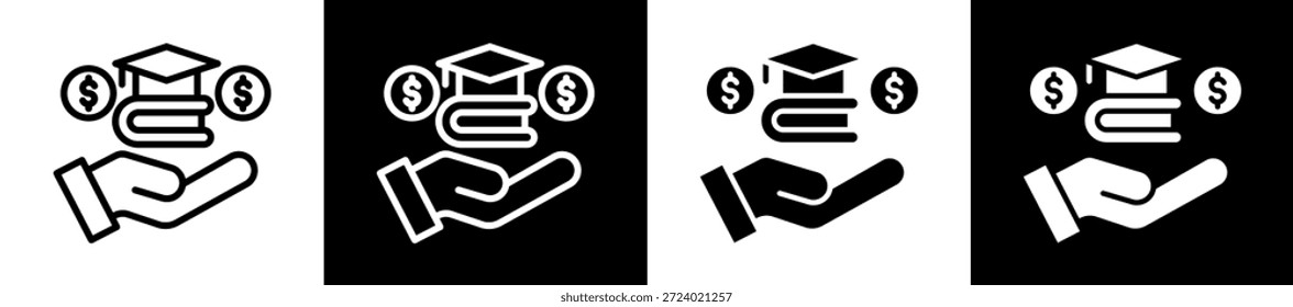 Tuition Support Icon Set In Black And White Filled Style Collection