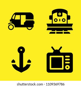 tuk tuk, anchor, train and television vector icon set. Sample icons set for web and graphic design