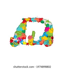 Tuk Tuk cab vector sketch over colored spots