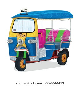 Tuk tuk car in Bangkok of Thailand from multicolored vector paints EPS format painting style. Paint splatter abstract color illustration artwork.
 