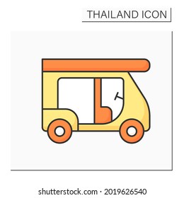 Tuk Tuk Color Icon. Taxi. Motorised Auto Used For Slow Driving. Food Delivery. Transportation. Thailand Concept. Isolated Vector Illustration