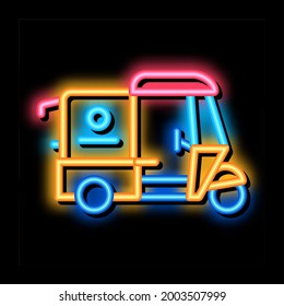 Tuk Tuk Food Delivery Neon Light Sign Vector. Glowing Bright Icon Tuk Tuk Food Delivery Sign. Transparent Symbol Illustration