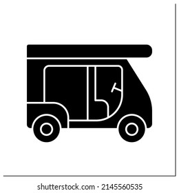 Tuk Tuk Glyph Icon. Taxi. Motorised Auto Used For Slow Driving. Food Delivery. Transportation. Thailand Concept. Filled Flat Sign. Isolated Silhouette Vector Illustration