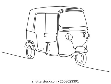 Tuk Tuk Line Drawing. One line vector illustration of a classic Bajaj vehicle.