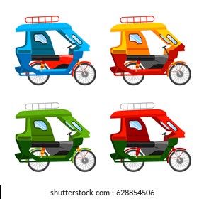 Tuk Tuk. Motorized Tricycle. Vector Flat Illustration.