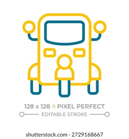 Tuk Tuk Pixel perfekt zwei Farben Linie Symbol. Auto-Rikscha. Öffentliche Verkehrsmittel in Südostasien. Transport zweifarbige Umrisssymbol. Lineares Piktogramm mit Duoton. Isolierte Abbildung. Bearbeitbarer Strich