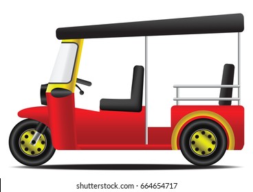 tuk tuk red and yellow thai engine tricycle with white background tricycle,vector illustration