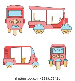Tuk rickshaw Thailand icons set. Outline illustration of 4 tuk rickshaw Thailand vector icons thin line color flat on white
