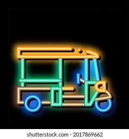 Tuk Tuk Tailandia Transporte vector de señal de luz de neón. Icono brillante Tuk Tuk Taxi, símbolo nacional típico del escopeta de cangrejo público. ilustración de símbolo transparente