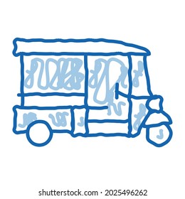 Tuk Tuk Thailand . Un vector del icono del boceto del transporte. Dibujo manual de la línea de doodle azul Tuk Tuk Taxi, símbolo nacional típico de la escopeta de cangrejo público. ilustración de símbolo aislado