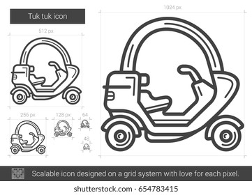 Tuk tuk vector line icon isolated on white background. Tuk tuk line icon for infographic, website or app. Scalable icon designed on a grid system.