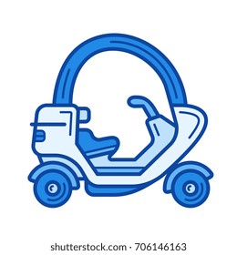 Icono de línea de vector tuk tuk aislado en fondo blanco. Icono de línea tuk tuk para infografía, sitio web o aplicación. Icono azul diseñado en un sistema de cuadrícula.