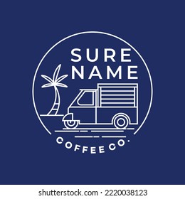 tuk tuk vehicle coffee beach logo with palm illustration