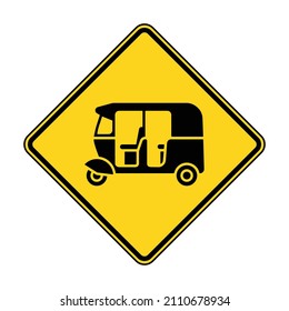 TUK TUK ZONE road sign. Isolated graphic on yellow background. Scalable and editable EPS 10 vector graphic. Ideal for poster, signage, wall art, card and apparel print