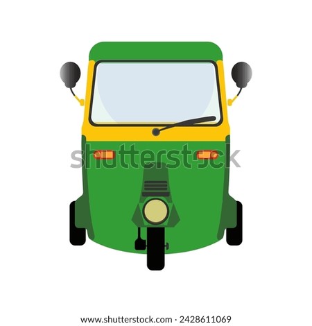 The tuk-tuk or Auto Rickshaw front view vector, illustration. CNG auto India.