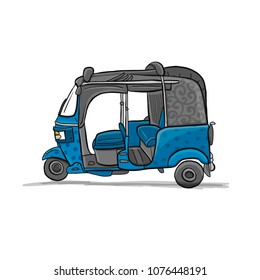 Tuktuk, motorbike asian taxi. Sketch for your design