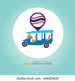 TUK-TUK is the name of Thailand with nation thai flag.tuktuk thailand.vector illustration.