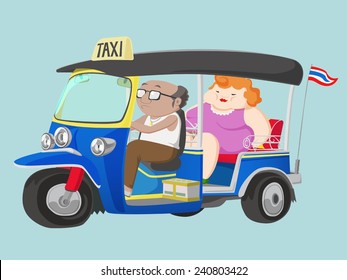 TUK-TUK is the name of Thailand Taxi one of the best way to explore urban city with local Driver and a fat lady passenger