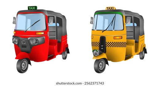 Tuk-tuk taxies. These are vector designs of three wheeler taxies, which can be seen mainly in Sri Lanka and India. 