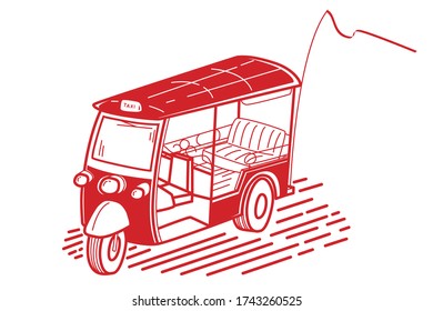 tuktuk thailand isolated on white background. Vector illustration of traditional taxi in bangkok.
