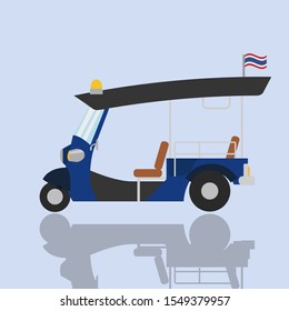 Tuk-tuk thailand transport service car vector illustration.Flat traditional car Thailand.Vintage vehicle with Thai flag