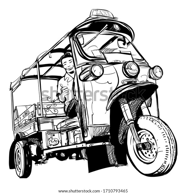 Tuktuk in\
Thailand - vector illustration (Ideal for printing on fabric or\
paper, poster or wallpaper, house decoration)\
