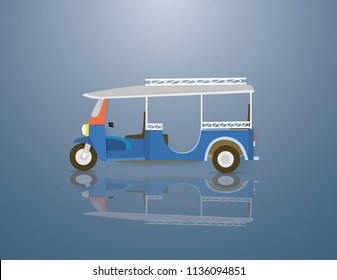 TukTuk is a vehicles in thailand on blue background.paper craft and illustration style