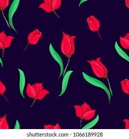 Tulip background, flowers pattern vector illustration, tulip pattern seamless