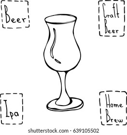 Tulip Beer Glass. Hand Drawn Vector Illustraition.