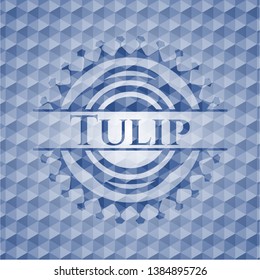 Tulip blue badge with geometric pattern background. Vector Illustration. Detailed.