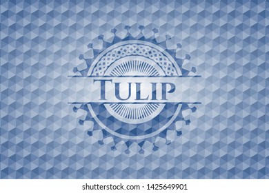 Tulip blue badge with geometric pattern. Vector Illustration. Detailed.