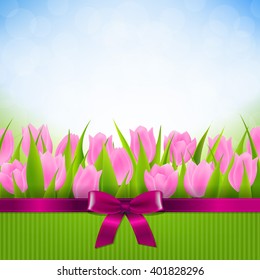 Tulip Border Card, With Gradient Mesh, Vector Illustration