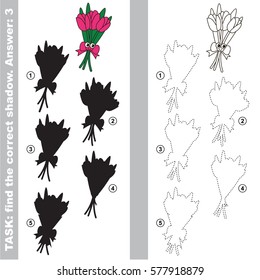 Tulip Bouquet with different shadows to find the correct one, compare and connect object with it true shadow, the educational kid game with simple gaming level.