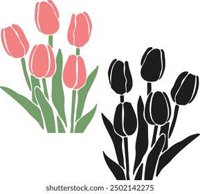 Tulip Bouquet Flower Set Vector