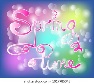 Tulip bouquet over white background with custom text Hello Spring. Vector illustration.